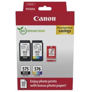 Tinteiros Canon PG-575 + CL-576 + 4×6 Photo Paper – PACK