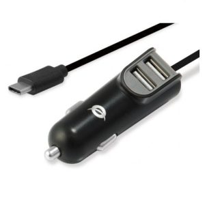 Carregador Isqueiro Carro Conceptronic USB-C  – 2 USB 5V a 3.1A carga rápida